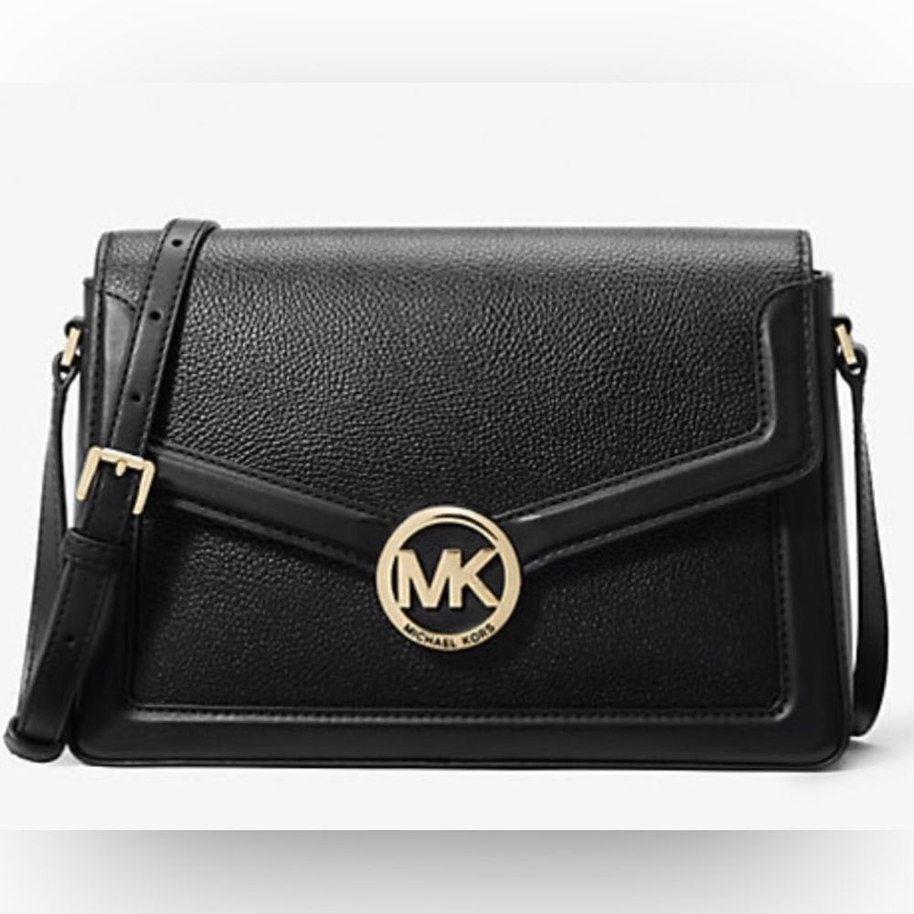 Michael Kors Jessie Medium Pebbled Leather Shoulder Bag Black